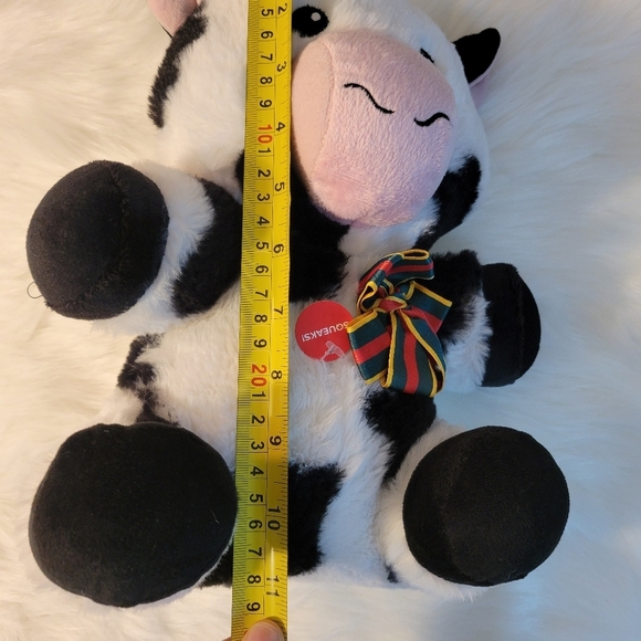 Plush Cow Toy with Bow - Black and White - Picture 8 of 9